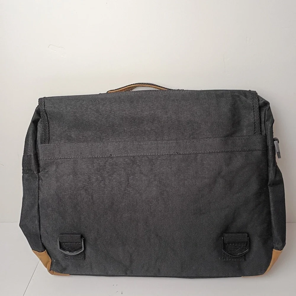 Black Brown Canvas Messenger Bag for 15 in Laptop, Inner Pockets - No Strap